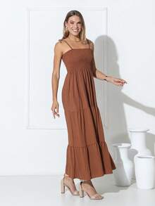 Knot Gathered Hem With Ruffle, Butterfly Knot, Tweed Knot Gathered Hem With Ruffle, Beach. - 巧克力棕 - 查看 3