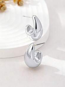 时尚合金水滴元素耳环、戒指、手链、波浪形吊坠项链套装，适合女性日常佩戴、节日、礼物、海滩派对 - 銀色 - 查看 5