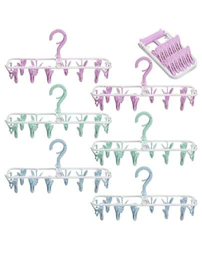 1 pieza Tendedero multiusos, percha de ropa, pinzas para calcetines, pinzas para ropa interior, adecuado para uso doméstico y de viaje