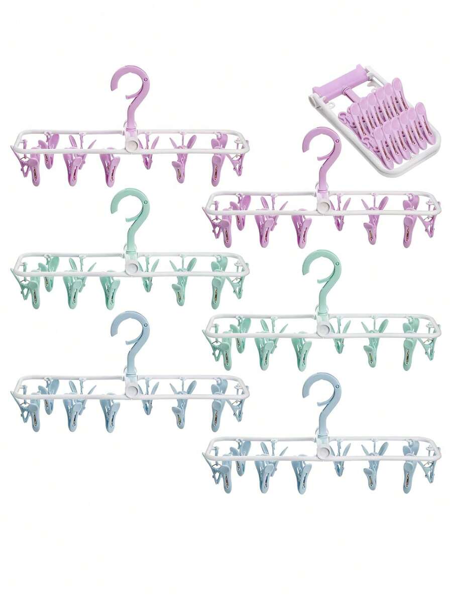 1pc Multipurpose Clothing Drying Rack, Clothes Hanger, Sock Clips, Underwear Clips, Suitable For Home & Travel Use
