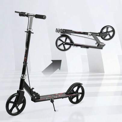LIPETY Foldable Adult Commuter Scooter With Three Adjustable Speeds, Shock Absorption And Brake Levers, 100kg Load Capacity, And Thickened Tires (Black).