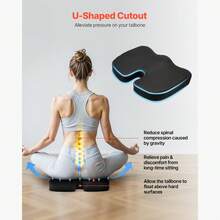 Seat Cushion, Cooling Gel + Memory Foam Seat Cushion, Pressure-Relief Wheelchair Seat Pad With U-Shaped Cutout & Removable Cover, Lightweight And Portable For Travel, Car, Office, Airplane - Sponge + Gel - 查看 3