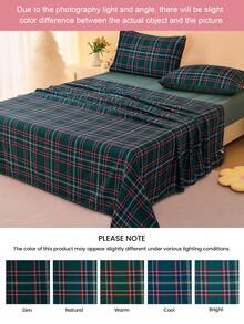 1pc Green Plaid Print Bed Sheet, 80g Microfiber, Soft, Hypoallergenic, Breathable, Machine Washable, Wrinkle-Resistant, Fade-Resistant And Shrink-Resistant, Durable, Fashionable And Cute - Multicolor - View 6