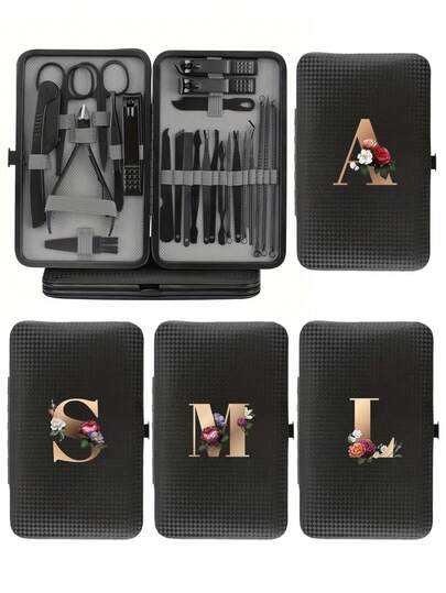 Brodark 24pcs Alphabet & Floral Pattern Nail Clipper Manicure Tool Set, With Portable Travel Case, Includes Cuticle Nipper And Trimmer, Professional Nail & Foot Care Kit, Travel Beauty Set, Suitable For Gifts, Back To School