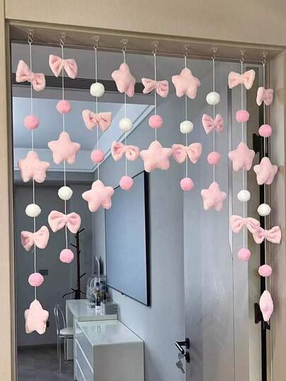 31pcs/Set - Romantic Pink Curtain With Heart And Star Pattern. High-Quality Wall Decor, No Drilling Required, Suitable For Girls' Theme Home Decor. Can Be Used As Window Curtain, Home Decor, Cute Pink Heart Curtain, Room Divider, Valentine's Day Heart Decor, Valentine's Gift, Party Supplies.