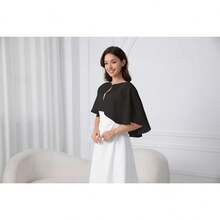 Chiffon Shawl Wraps Shrug For Evening Dress Wedding Cape Cover Up - 黑色 - 查看 2