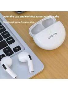 Lenovo 1pc HT38 Wireless Bluetooth Earphone Sport Earbuds With HD Sound Bass Sweatproof Lightweight Comfortable Fit For Women Men Gift Idea Black White Holiday Present - White - View 7