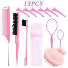 13pcs Pink Hair Care Set, Includes Scalp Massage Brush, Hair Brush, Shampoo Comb, Clips, Hair Styling Tools & Accessories, Essential For Vacation & Travel, Suitable For All Hair Types, Versatile For Haircut, Beauty, Travel - Pink - View 1