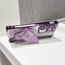 Shockproof, Transparent, Fashionable Electroplated Cushion Glitter Butterfly Stand Phone Case Compatible With Samsung Galaxy S26/S22/23/24/25/S24 FE/S25 EDGE, A04/05/06/A07/A14/A15/A16/A17/A24/A25/A34, Note 9/10/11/12/13, 9/10/12/13C 14C, Honor X, RENO C53 C55 C61 C63 C75 - Purple - View 4