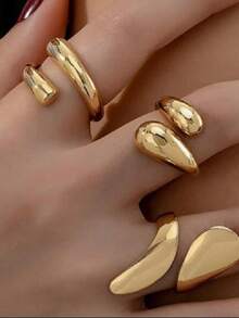 Set de 14/3 bucăți, inele metalice cu design geometric asimetric, stil boem elegant, vintage, pentru femei, potrivite pentru purtare zilnică - Aur 5 - Vizualizare 3