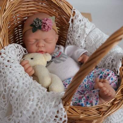 12-Inch Washable Full Body Solid Silicone Reborn Doll With 3D Painted Skin, Wearing Cute Elephant Patterned Outfit, Soft To Touch