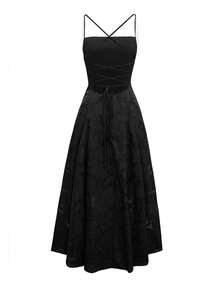 Unadoll Women's Spring Lace-Up Backless Lace Dress, Sexy And Elegant, Suitable For Vacation, Date, Back To School, New Year, Valentine's Day, Party, Wedding And Beach Wear - Black - View 5