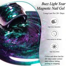 MEET ACROSS 1pc Buzz Light Year Cat Eye Gel Nail Polish, 7ml Blue Swirl Magnetic Effect Holographic Galaxy Cateye Gel Polish , Semi Permanent Soak Off UV Gel Varnish Manicure Nail Art DIY For Home And Salon Nail Supplies - 彩色 - 查看 5