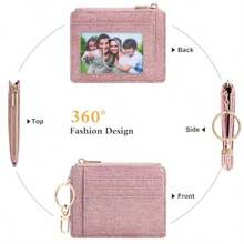 Sodsay Card Case Slim Front Pocket Wallet For Women Credit Card Holder With Keychain - Denim Brick Red - 查看 4