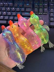 1pc Glitter Crystal Goose/Duck/Penguin/Animal Shaped Soft Slow Rebound Sticky Stress Relief Toy, Cute & Suitable For All Ages, Ideal For Holiday, Birthday, Easter, Halloween, Christmas Gifts - 彩色 - 查看 1