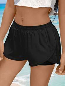 2-In-1 Women Shorts, Summer Sports Casual Running Shorts With Anti-Chafing Lining - Black - View 1