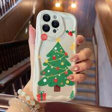 Apple 16 15 14 13 12 11 Pro Max fundas de teléfono, fundas impresas, marca de influencers de moda, patrón de onda de crema, último árbol de navidad regalo de navidad, accesorios para móviles, diseño de moda, fundas de protección de moda, fundas duraderas, compradores de regalos, amantes de la moda - Blanco - Ver 2