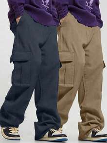2pcs/Set Casual Loose Cargo Pants For Teenage Boys, With Large Pockets, Suitable For Sports & Outdoor Activities - Multicolor - View 1