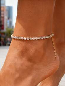 1pc Bling Stainless Steel Zirconia Tennis Chain Anklet, Women's Leg Chain For Daily Wear, Dates, Parties, Christmas Gift - White Diamond Anklet - View 4