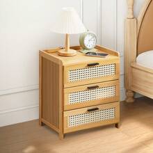 LIVINGANDHOME Living And Home 3-Drawer Solid Wood Nightstand Natural Sturdy Quiet Closing Drawers Compact For Bedroom Storage - 3-drawers 42cm W X 31cm D X 50cm H - View 5