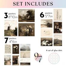 97 Decor Antique Wall Decor - 16 Pcs Vintage Wall Art Prints, Antique Pictures Landscape Painting, French Country Decoration Botanical Posters, Moody Gallery Pictures For Home Bedroom (Unframed),UNFRAMED,Vintage - Vintage - View 3
