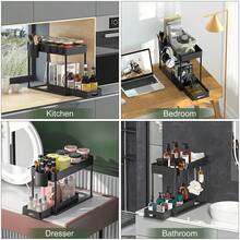 1pc Sliding Mechanism Shelving Unit, Portable Collection Rack, Multi-Use Storage Rack, For Vanity Occupants White/Black Accessory Categorized Shelf, Sliding Drawer Unit, Convenient Item Organizer - White-2Pc - 查看 4