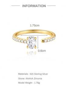 Adjustable S925 Sterling Silver Open Ring, Branch & Leaf Design, Stackable, Inlaid With Cut Gemstone/Cubic Zirconia, Suitable For Stacking Promise Rings - Gold - View 10