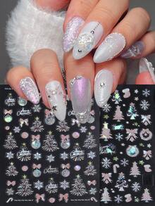 ملصقات فن الأظافر اليابانية الكاواييه وردية اللون بتصميم الكرة المتلألئة وشجرة عيد الميلاد والثلج والجوارب، ملصقات أظافر لاصقة ذاتيًا لمناسبات الاحتفال بالعطلات، فكرة هدية DIY للأظافر - متعدد الألوان - مشاهدة 2