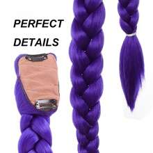 26 Inch Purple Braided Synthetic Hair Extension, Clip-On Ponytail Wig, Suitable For Cosplay, Halloween Costumes - Purple - View 4