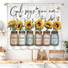 2 Panel 28"X40"Rusitc Farmhouse Cotton Kitchen Curtains Rod Pocket Country Retro Wood Vintage Small Short Cafe Curtain Inspirational Window Drapes  Bathroom Home Decor - 樣式-6 - 查看 2