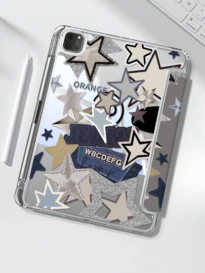 The Beautiful And Cute Cartoon Animation Star Letter Double-Sided Painted Acrylic Transparent Crystal Back Cover Is Shockproof And Suitable For IPad 7th Generation, 8th Generation (10.2 Inches), And 10th Generation. It Has A Built-In Pen Slot And Supports Sleep And Wake-Up Functions/Multiple Folding Stand Methods. These Are Festival Gifts