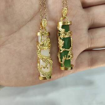 1 Piece Unique Dragon Pillar Pendant Necklace Copper Plated Jewelry Chinese Ethic Style For Women Happy Spnng Festival Gift