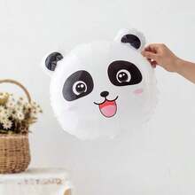 8pcs Cute Panda Head Foil Balloons, Cartoon Panda Balloons For Party Decoration, Paired With Black & White Hearts, Pentagram, Happy Birthday Letter Banner, Suitable For Panda Themed Birthday Party, Baby Shower, Gender Reveal, Anniversary And Other Celebrations - Beige - View 3