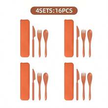 16pcs/32pcs Portable Plastic Cutlery Set, Outdoor Travel Utensil Set With Fork And Spoon, Reusable, With Storage Box, Essential For Travel, Suitable For Daily Home Use, Back To School, Outdoor Activities, Parties - Multicolor - View 12