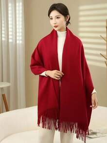 Women's Pashmina Scarf/Shawl/Long Winter Scarf - Vermelho escuro - 查看 3