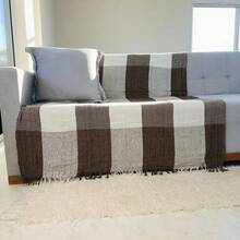 Set Of 2 Throws For Sofa Or Bed, 100% Cotton, Size 210x120, Decorative And Protective Cover For A New And Elegant Home - 白巧克力 - 查看 4
