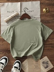 Tween Boys Casual Printed Crew Neck Short Sleeve T-Shirt, Summer Top - Green - View 3