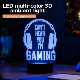 1个游戏主题夜灯，带彩色触摸开关，USB/电池供电，适合游戏玩家、电竞室装饰、创意夜灯、生日和节日礼物，送给家人和朋友，照明夜灯、温馨夜灯、装饰夜灯、节日夜灯、床头夜灯、夜灯礼品