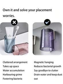 Magnetic Inverted Mouthwash Cup, No Drilling Installation, Wall-Mounted Toothbrush Cup Storage Rack, Transparent Minimalist Toothbrush Cup, Household Rinse Cup, Hanging Toothbrush Cup, Space-Saving, Hygienic Storage Rack, Suitable For Sink, Washbasin, Dormitory, RV Bathroom, Essential Home Decor For Men And Women
