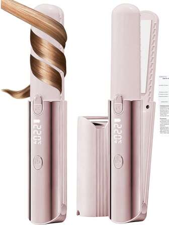 PinkSings Alisador de cabello inalámbrico mini compacto de 5000mAh con pantalla LCD y temperatura ajustable, plancha de pelo portátil mini para viajes, estilizador de cabello de iones negativos para mujeres, anticalentamiento, con revestimiento cerámico