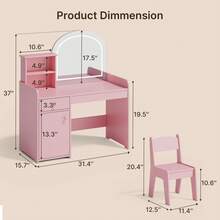 Kids Vanity, Lofka Princess Makeup Vanity Desk , Open Shelves, Storage Cabinet & Drawer,  Mirror Toddler Vanity Table & Chair Set For Little Girls (Pink) - Hồng - Xem 6