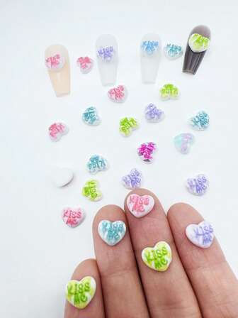20Pcs 10mm Cute Mini Kawaii Diy Resin Cartoon Candy Heart Scrapbook Flatback Cabochon Woman Girls Nail Art Slices Charms Manicure Decorations Art Jewelry Accessories