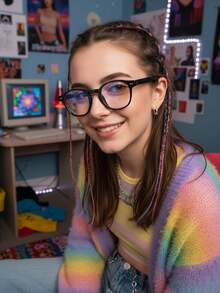 1副复古圆形铆钉女士透明镜片眼镜