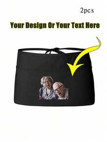 1Pc Personalized CustomUnisex Polyester Apron With 3 Pockets - Customizable Short Half Waist Waiter Work Uniform Hair Stylist Black Apron Hairdresser Beauty Salon Cosmetologist Cosmetology School Barber Gift Custom,For Kitchen, Hotel, Restaurant, Cooking, Baking, And Chef Use, Perfect For Personalized Text Or Logo