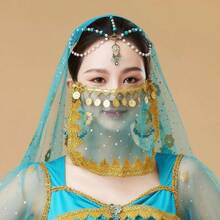 Phụ kiện trang phục múa bụng COS Mạng che mặt đính xu nổi bật Mạng che mặt đính kim tuyến hoa mận Phụ kiện trang phục múa che mặt biểu diễn - Nhiều màu - Xem 7