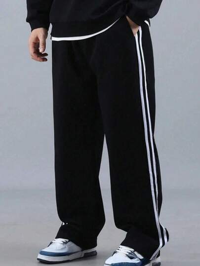 This Men's Sweatpants Feature A Double Stripe Solid Color Design, Straight Leg Style, Suitable For Jogging And Sports, Convenient For Indoor And Outdoor Fitness And Running, An Ideal Choice For Daily Wear And Sports, Suitable For Students And Men.