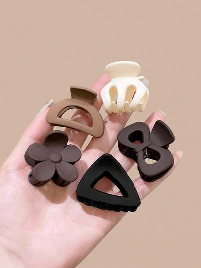 5pcs/2pcs 1.18 Inch/3cm New High-End Hair Claw Hair Claw Clips For Women & Girls, Lightweight Plastic Ponytail Holder Clips For Hairstyles, Shallow Coffee, Bow Deep Coffee, Pumpkin White, Triangle Black, Floral Combination, Minimalist Elegant Fashion Versatile For Vacation, Hairstyling, Ponytail, Bun, Color Options