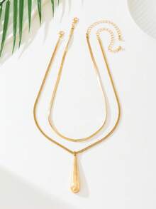 2pcs Minimalist Water Drop Pendant Necklace Set For Women, Layered Wear