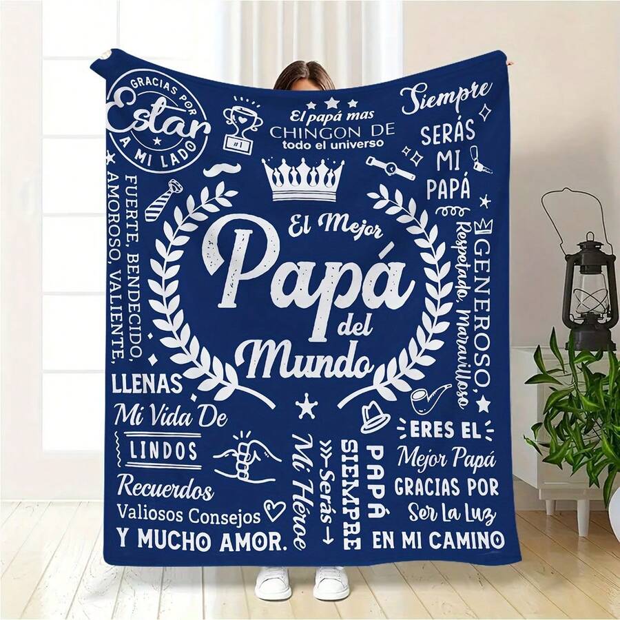 Best Dad Ever Flannel Blanket - Heartfelt Spanish Engraved Gift For Papa, Super Soft Flannel Printed Blanket,As Birthday Gifts, Family, Wedding, Souvenir Blankets, Polyester Blankets Suitable For All Seasons, Washable, Machine Washable, Lightweight, Breathable, Comfortable, Warm, Unique, 280gsm For Him, Her Personalized Ideal Gifts For Her, Him, Family, Boyfriend, Father, Family, Lover, Son, Grandfather, Friend, Classmate, Pet. Perfect Nap, Camping, Travel, Home, Daily Life, Office Decoration, Birthday, Anniversary, Valentine's Day, Thanksgiving, Christmas, Halloween, Father's Day, Wedding, New Year Gifts ,Sofa,Bed,Car,Bedroom,Living Room,Office, Outdoor Camping, Beach,Wall Decoration - 多色20 - 查看 1