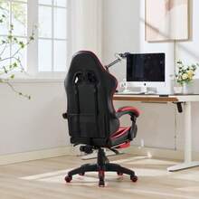 Ergonomic Gaming Chair With 360° Swivel, Racing Design, Leather Upholstery, High Backrest, Adjustable Height, Footrest, Headrest, And Lumbar Support For Office And Gaming. Black And Red. - Black + Red - View 8